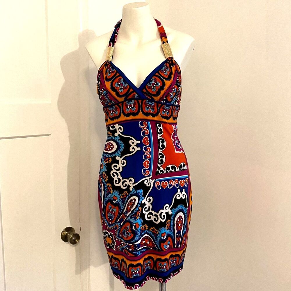 Y2k Cache Size 6 Halter Colorful Loud Print With … - image 1